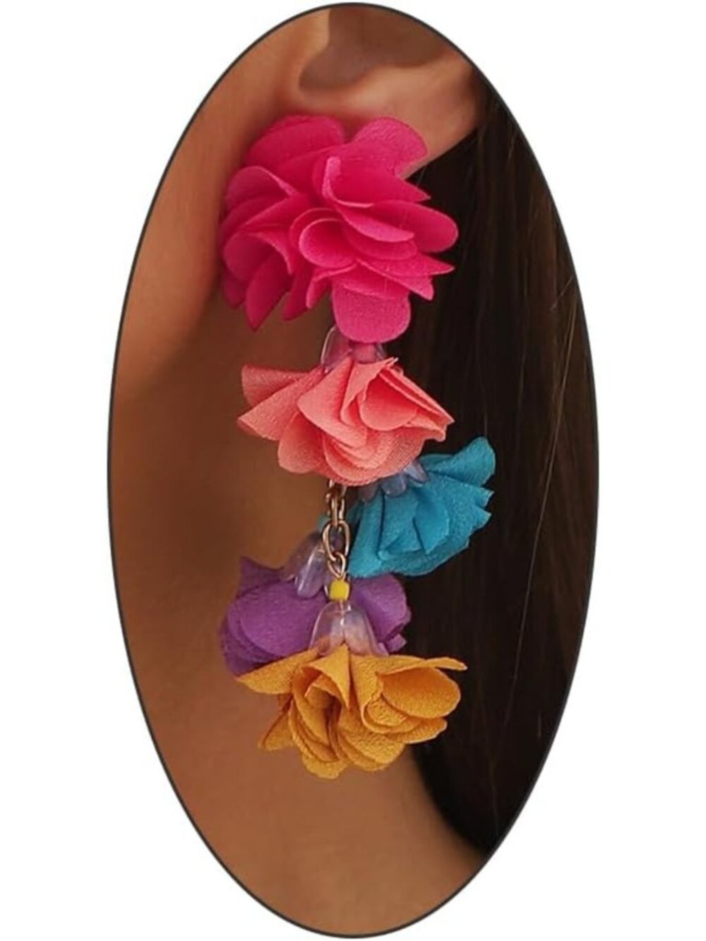 Colorful Floral Fringe Dangle Earrings for Women | Boho Vintage Statement